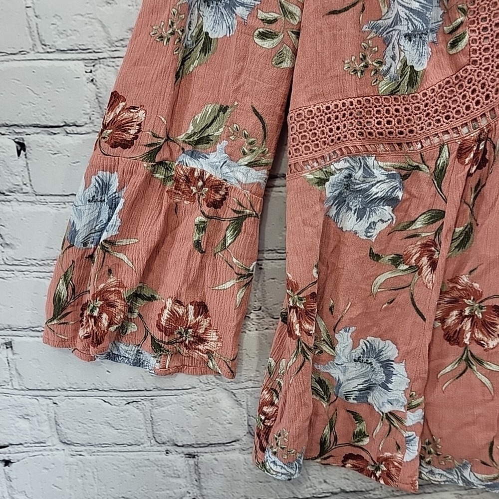Torrid Floral Peasant Top Womens Plus Sz 00 Peach Cottagecore - Picture 4 of 11